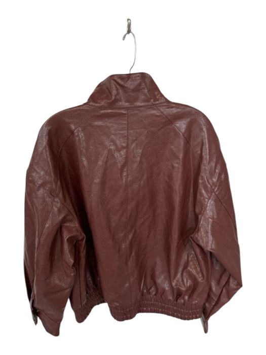 ONLY Size M Brown Vegan Leather Full Zip Long Sleeve Bomber Jacket Brown / M