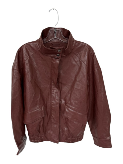 ONLY Size M Brown Vegan Leather Full Zip Long Sleeve Bomber Jacket Brown / M
