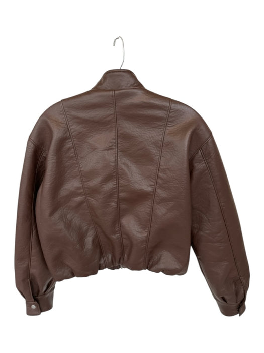 Meshki Size S Brown Vegan Leather Long Sleeve Full ZIp Bomber Moto Jacket Brown / S
