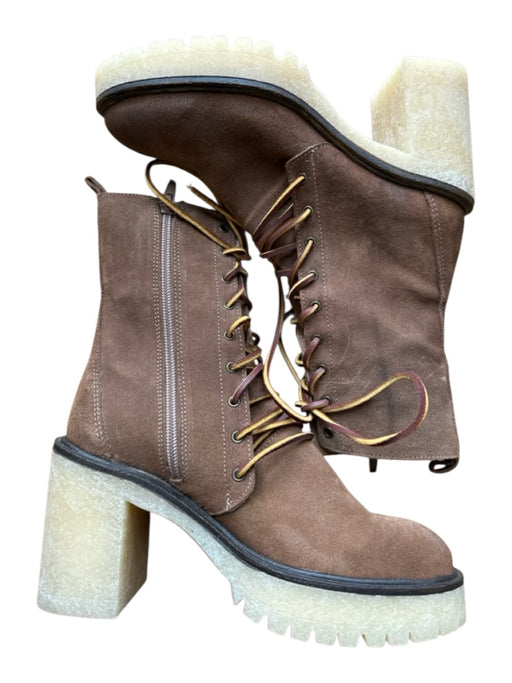 Free People Shoe Size 37 Brown Suede Rubber Sole Block Heel Lace Up Booties Brown / 37