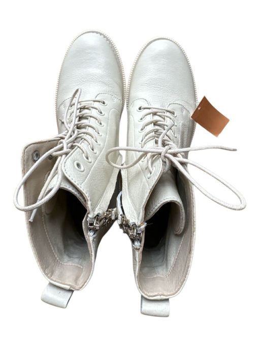 Sam Edelman Shoe Size 6.5 Cream Leather Side Zip Lace Up Combat Booties Cream / 6.5