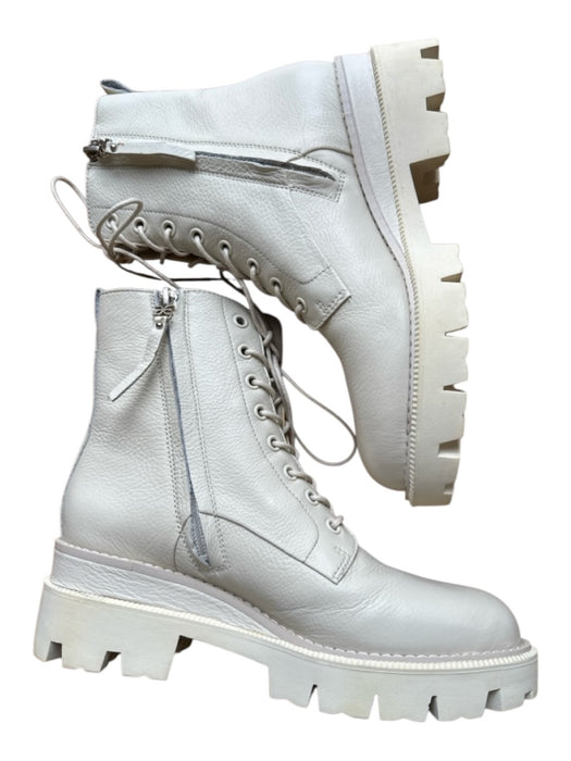 Sam Edelman Shoe Size 6.5 Cream Leather Side Zip Lace Up Combat Booties Cream / 6.5