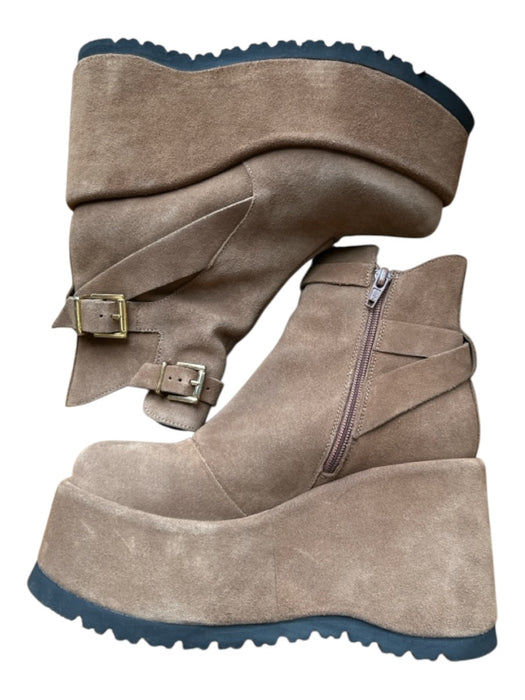 Free People Shoe Size Est 7 Brown Suede Platform Buckles Side Zip Ankle Booties Brown / Est 7