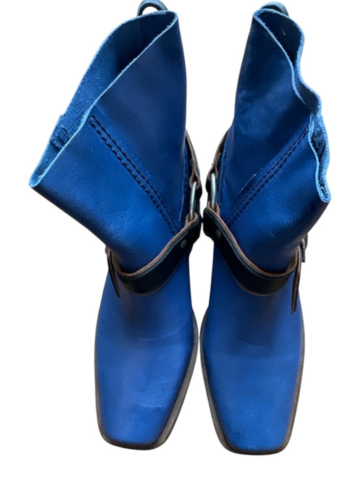 We The Free Shoe Size 36.5 Blue & Black Leather Side Buckle Block Heel Booties Blue & Black / 36.5