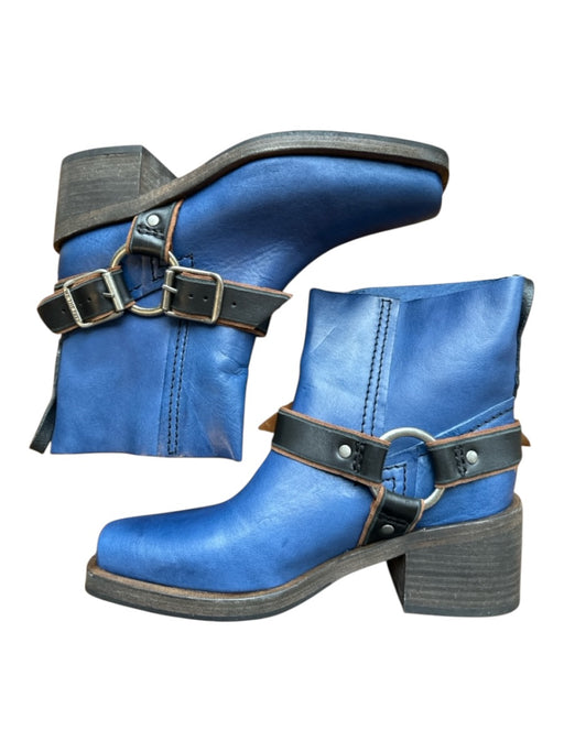 We The Free Shoe Size 36.5 Blue & Black Leather Side Buckle Block Heel Booties Blue & Black / 36.5