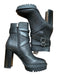 Vince Camuto Shoe Size 6.5 Black Leather Block Heel Buckles Side Zip Booties Black / 6.5