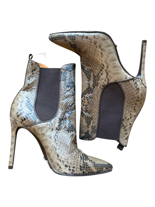 Schutz Shoe Size 6.5 Taupe & Black Leather Snake Embossed Stiletto Ankle Booties Taupe & Black / 6.5