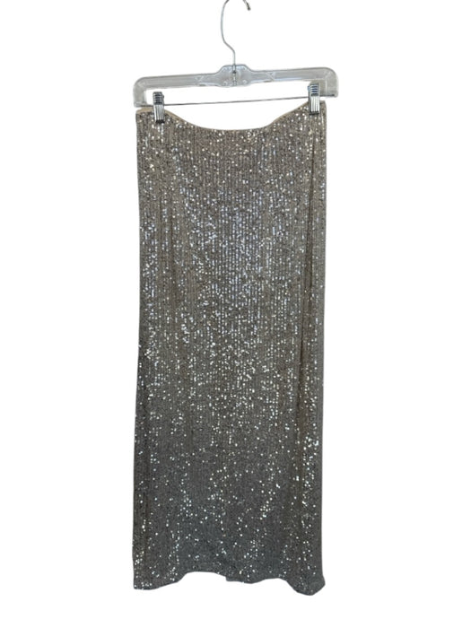 by Together Size M Nude & Silver Sequin Side Zip Slit Maxi Skirt Nude & Silver / M