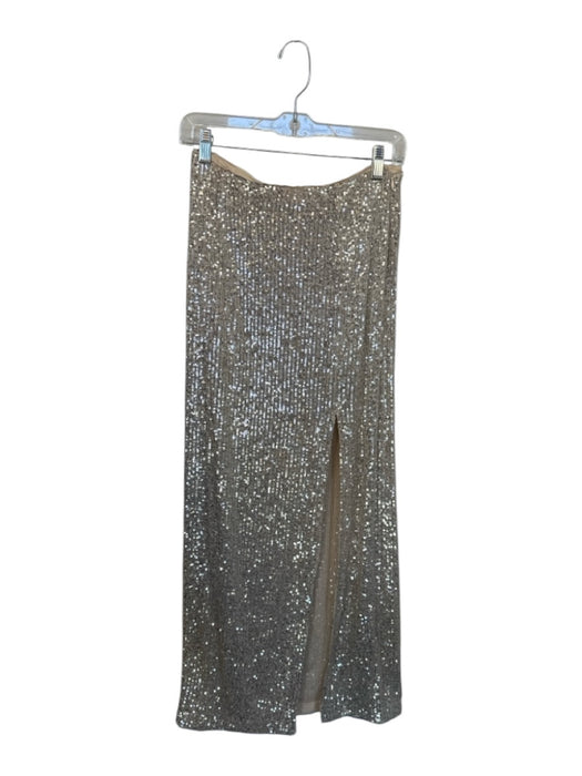 by Together Size M Nude & Silver Sequin Side Zip Slit Maxi Skirt Nude & Silver / M