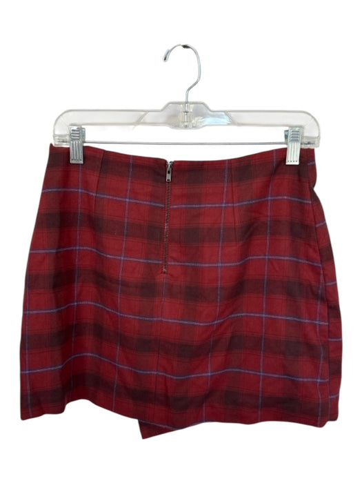 Free People Size 4 Red & Navy Polyester Blend Back Zip Plaid Mini Skirt Red & Navy / 4
