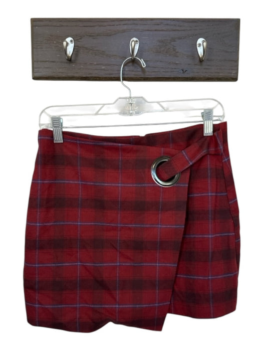 Free People Size 4 Red & Navy Polyester Blend Back Zip Plaid Mini Skirt Red & Navy / 4
