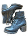 Free Bird Shoe Size 6 Navy Leather Block Heel Lace Up Side Zip Moto Booties Navy / 6