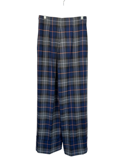 Zara Size S Navy & Orange Polyester Blend High Waist Plaid Wide Leg Pants Navy & Orange / S