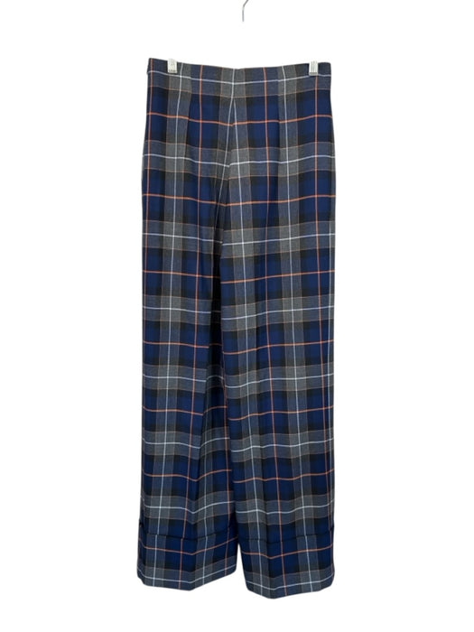 Zara Size S Navy & Orange Polyester Blend High Waist Plaid Wide Leg Pants Navy & Orange / S