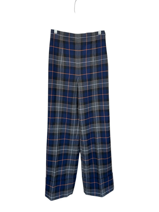 Zara Size S Navy & Orange Polyester Blend High Waist Plaid Wide Leg Pants Navy & Orange / S