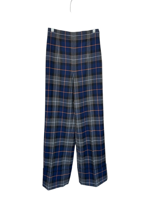 Zara Size S Navy & Orange Polyester Blend High Waist Plaid Wide Leg Pants Navy & Orange / S