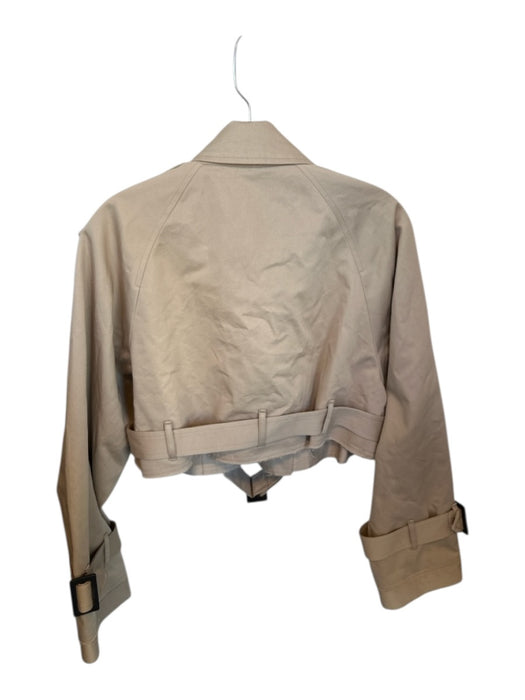 Zara Size S Tan Cotton Double Breast Belted Cropped Raw Hem Jacket Tan / S