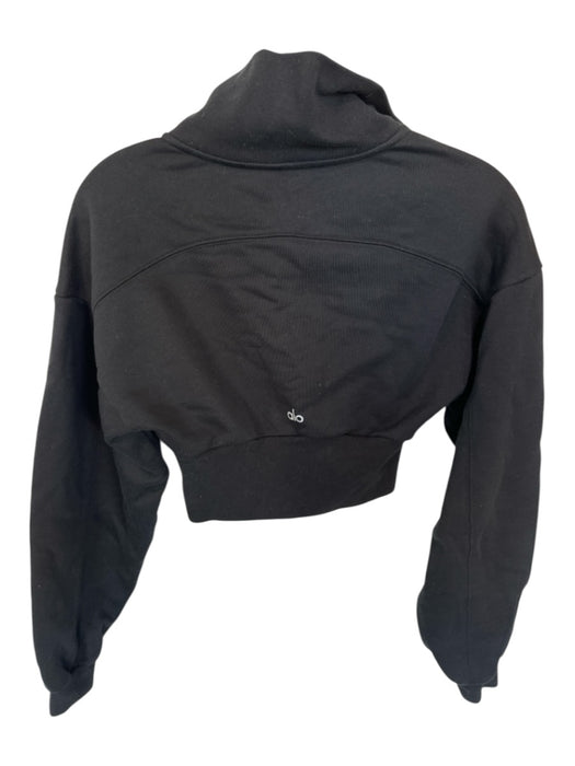Alo Size Est XS/S Black Cotton Blend Long Sleeve Half Zip Cropped Jacket Black / Est XS/S