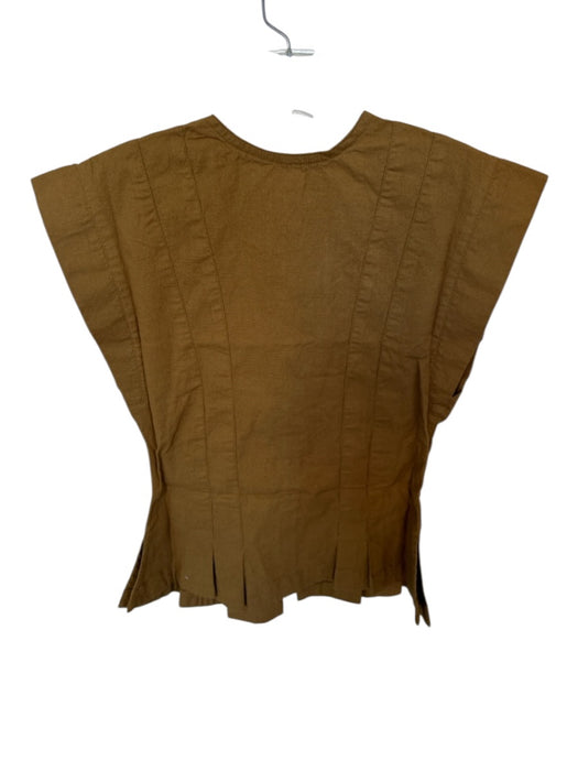 Free People Size S Light Brown Cotton Cap Sleeve Pleat Detail Button Down Top Light Brown / S