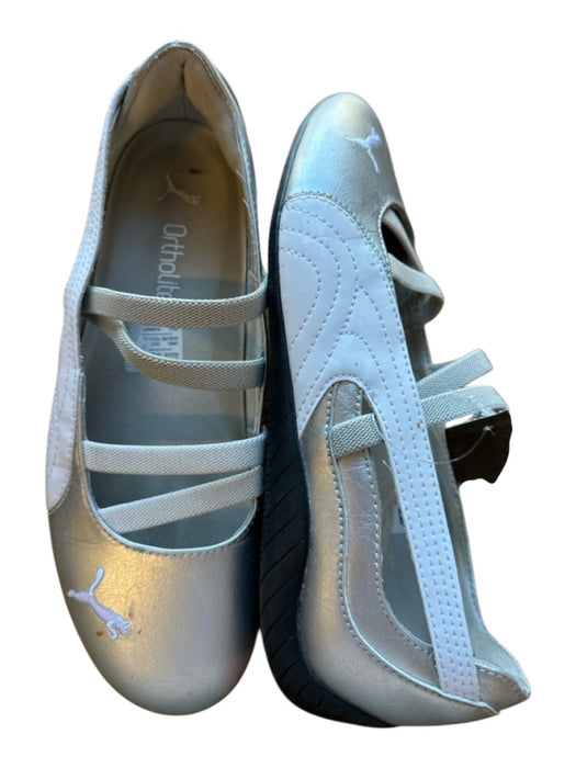 Puma Shoe Size 6.5 Silver & White Leather Metallic Laceless Athletic Sneakers Silver & White / 6.5