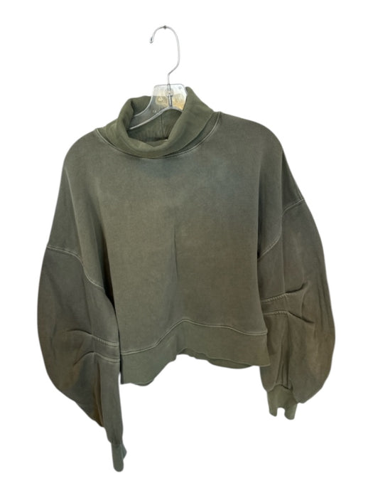 Free People Size S Olive Green Cotton Turtle Neck Long Sleeve Cropped Sweater Olive Green / S