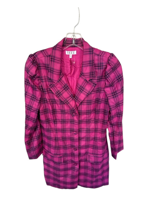 TCEC Size M Pink & Navy Polyester Blend Long Sleeve Plaid Button Down Dress Pink & Navy / M