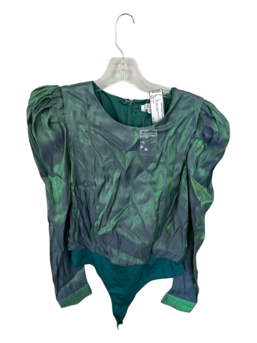 TCEC Size L Green Rayon Blend Iridescent Long Sleeve Top Green / L