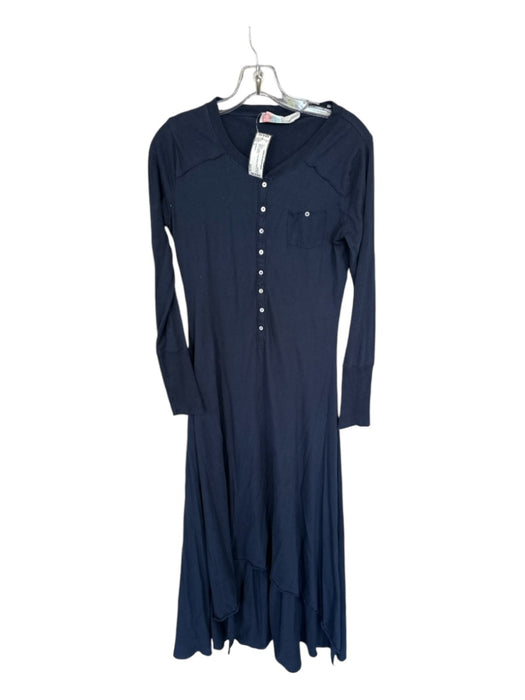 FP Beach Size S Navy Cotton Long Sleeve Buttons Slits Maxi Dress Navy / S