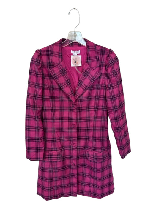 TCEC Size S Pink & Navy Polyester Long Sleeve Plaid Button Down Dress Pink & Navy / S