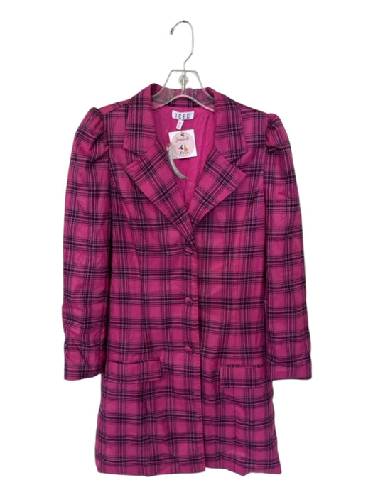 TCEC Size S Pink & Navy Polyester Long Sleeve Plaid Button Down Dress Pink & Navy / S