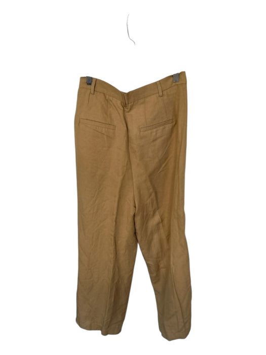 Zara Size M Tan Linen Blend High Waist Pleat Wide Leg Pants Tan / M