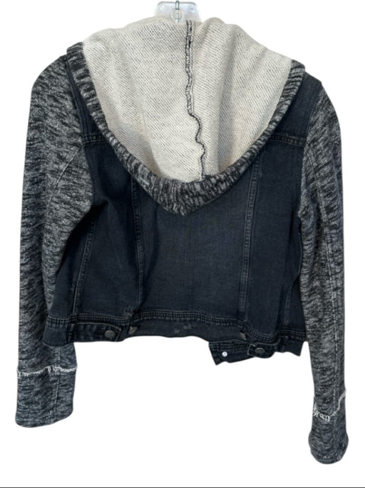 Free People Size S Black & White Cotton Blend Removable hood Denim Jacket Black & White / S