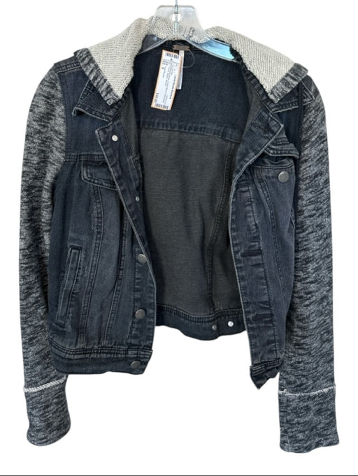 Free People Size S Black & White Cotton Blend Removable hood Denim Jacket Black & White / S
