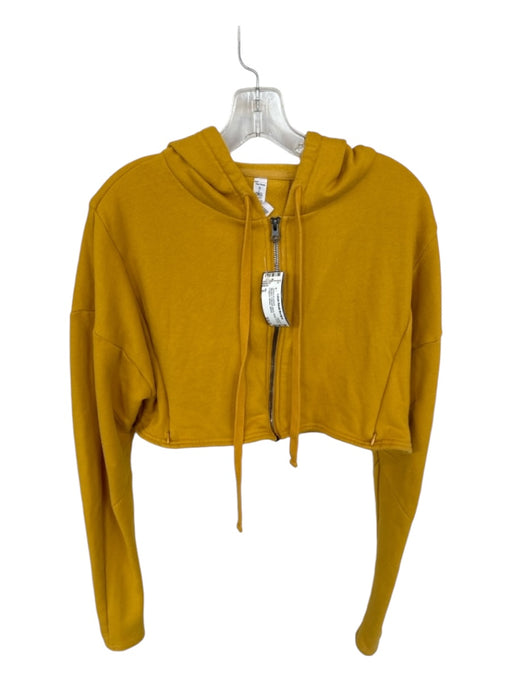 Alo Mustard Polyester Blend Hood Full ZIp Cropped Athletic Jacket (Outdoor) Mustard / S