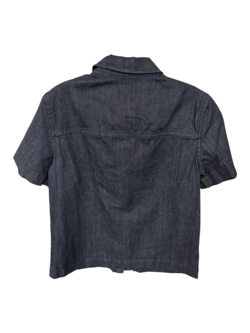 Zara Size M Dark Wash Cotton Blend Short Sleeve Denim Button Down Top Dark Wash / M