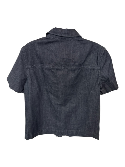Zara Size M Dark Wash Cotton Blend Short Sleeve Denim Button Down Top Dark Wash / M