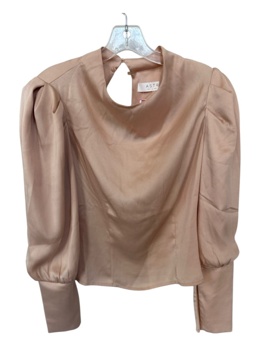 ASTR Size S nude Polyester Long Balloon Sleeve Back Button Top nude / S