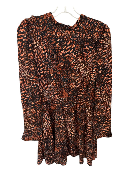TCEC Size M Black & Brown Polyester Long Sleeve Abstract Ruffles Dress Black & Brown / M