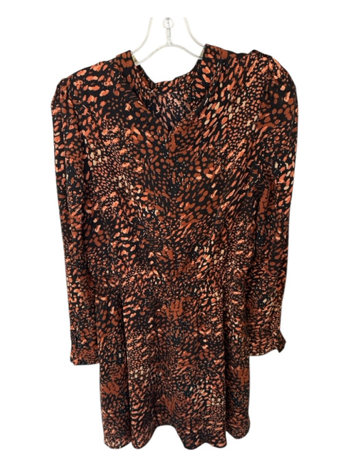 TCEC Size M Black & Brown Polyester Long Sleeve Abstract Ruffles Dress Black & Brown / M