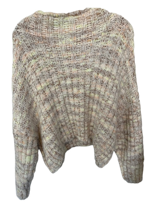 Free People Size S Tan & Lime Cotton Denim Mock Neck Chunky Knit Cropped Sweater Tan & Lime / S
