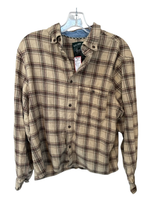 Dairy Boy Size M/L Tan & brown Cotton Plaid Long Sleeve Button Down Flannel Top Tan & brown / M/L