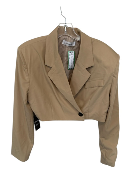 Storets Size S/M Tan Polyester Blend Shoulder Pads Long Sleeve Cropped Blazer Tan / S/M