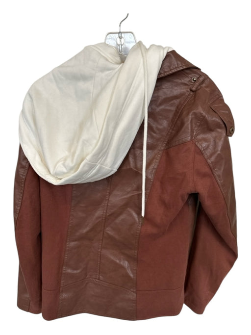 Listicle Size M Brown & White Vegan Leather Hood Long Sleeve Bomber Jacket Brown & White / M