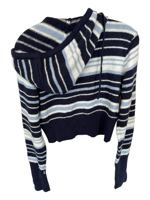 Dairy Boy Size M Navy & white Wool Blend Hood Striped Full Zip Sweater Navy & white / M