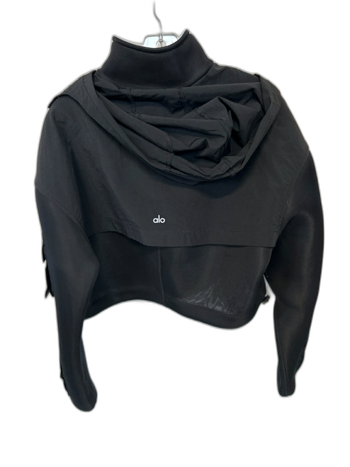 Alo Size M Black Polyester Blend Hood Neoprene Cropped Athletic Jacket Black / M