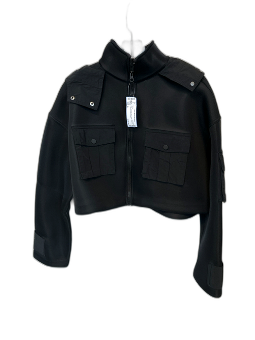 Alo Size M Black Polyester Blend Hood Neoprene Cropped Athletic Jacket Black / M