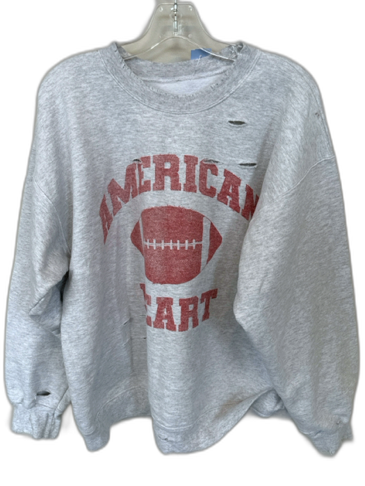 Size L Gray & Red Cotton Distressed Band Long Sleeve Sweatshirt Gray & Red / L