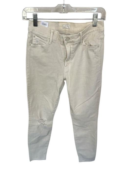 Mother Size 27 Cream Cotton Blend Mid Rise Skinny distressed Jeans Cream / 27
