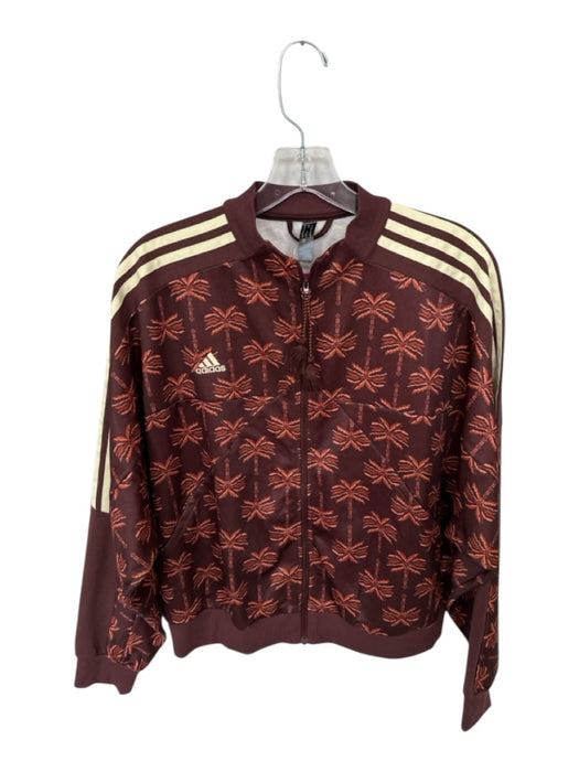 Adidas Size M Brown & Orange Polyester Long Sleeve Palm Trees Full Zip Jacket Brown & Orange / M