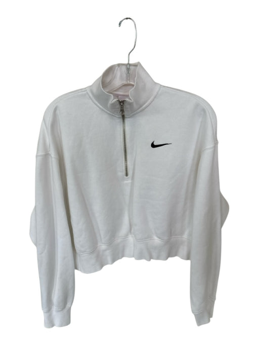 Nike Size M White & Black Cotton Long Sleeve Half Zip Cropped Athletic Jacket White & Black / M